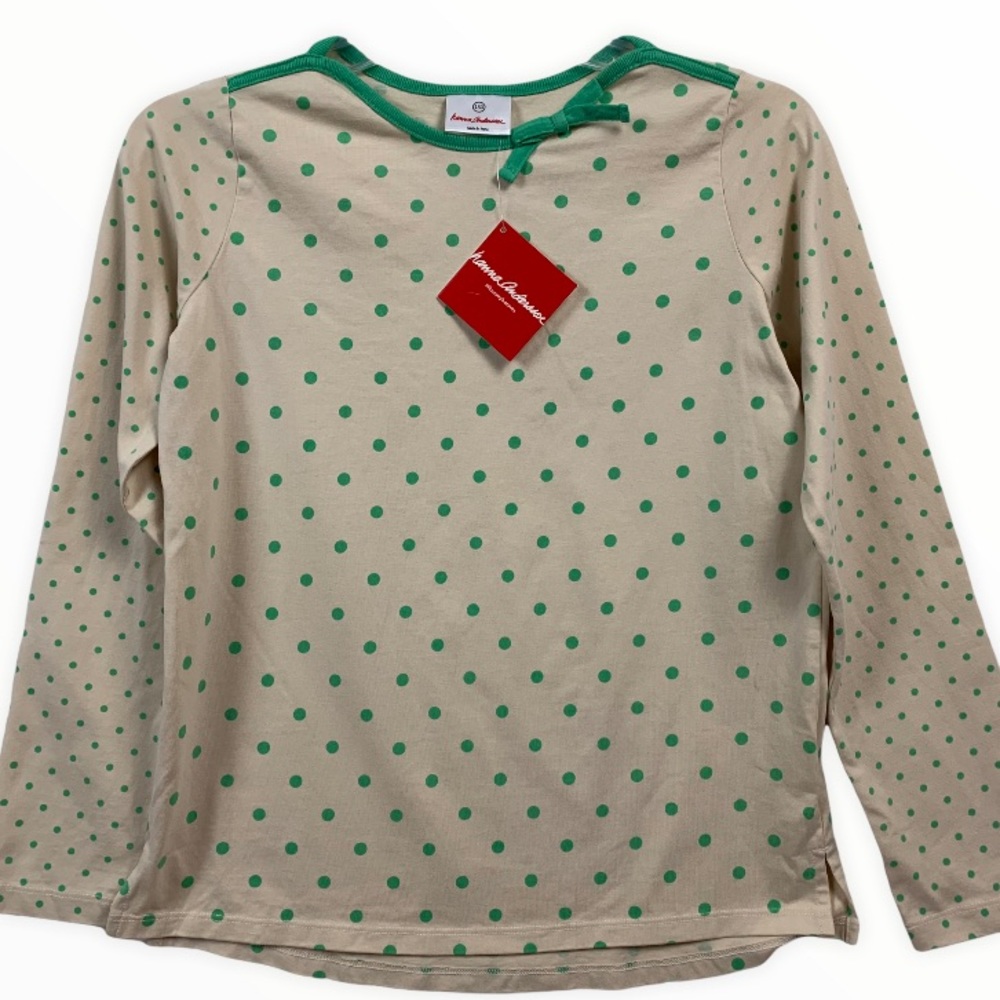 Hanna Andersson NWT Polka Dots Long Sleeves Bow Girls Top Size 12 (150) NWT - Picture 2 of 5